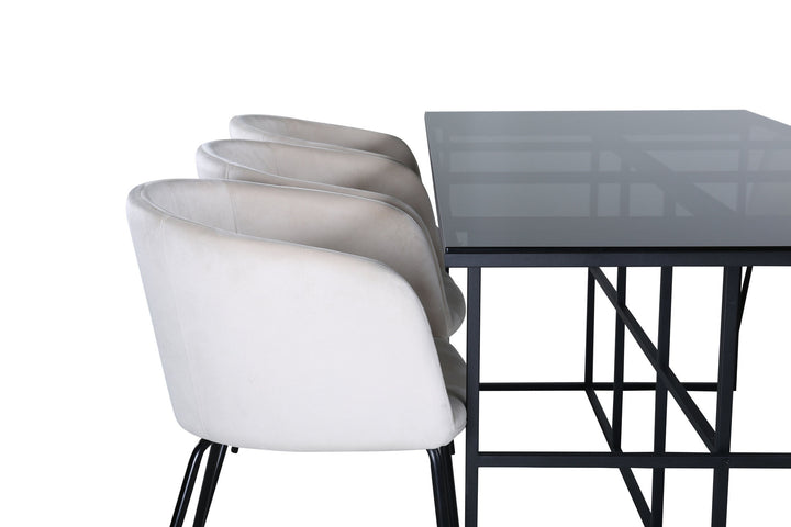 Venture Home Leif Dining Table , Black Black smoked smoked Glass+Berit Chair , Black Beige Velvet_6