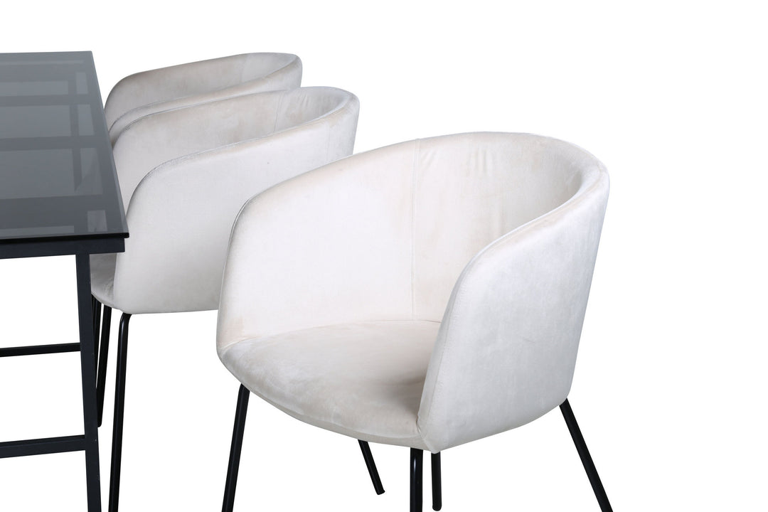 Venture Home Leif Dining Table , Black Black smoked smoked Glass+Berit Chair , Black Beige Velvet_6