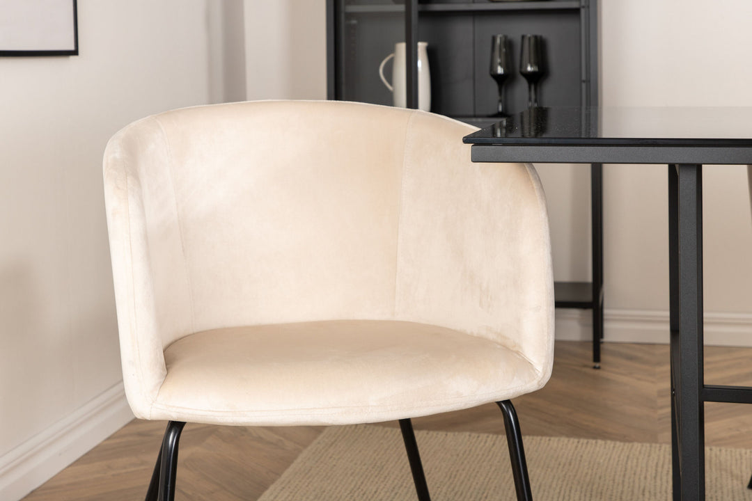 Venture Home Leif Dining Table , Black Black smoked smoked Glass+Berit Chair , Black Beige Velvet_6