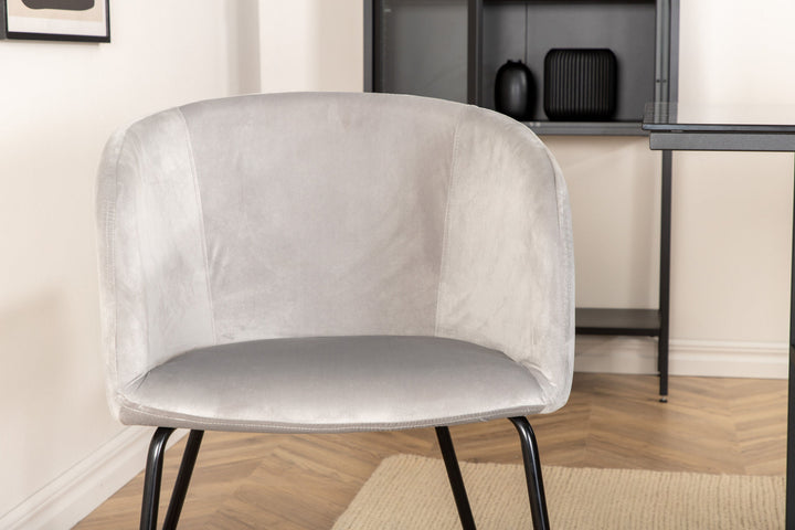 Venture Home Leif Dining Table , Black Black smoked smoked Glass+Berit Chair , Black Light Grey Velvet_6