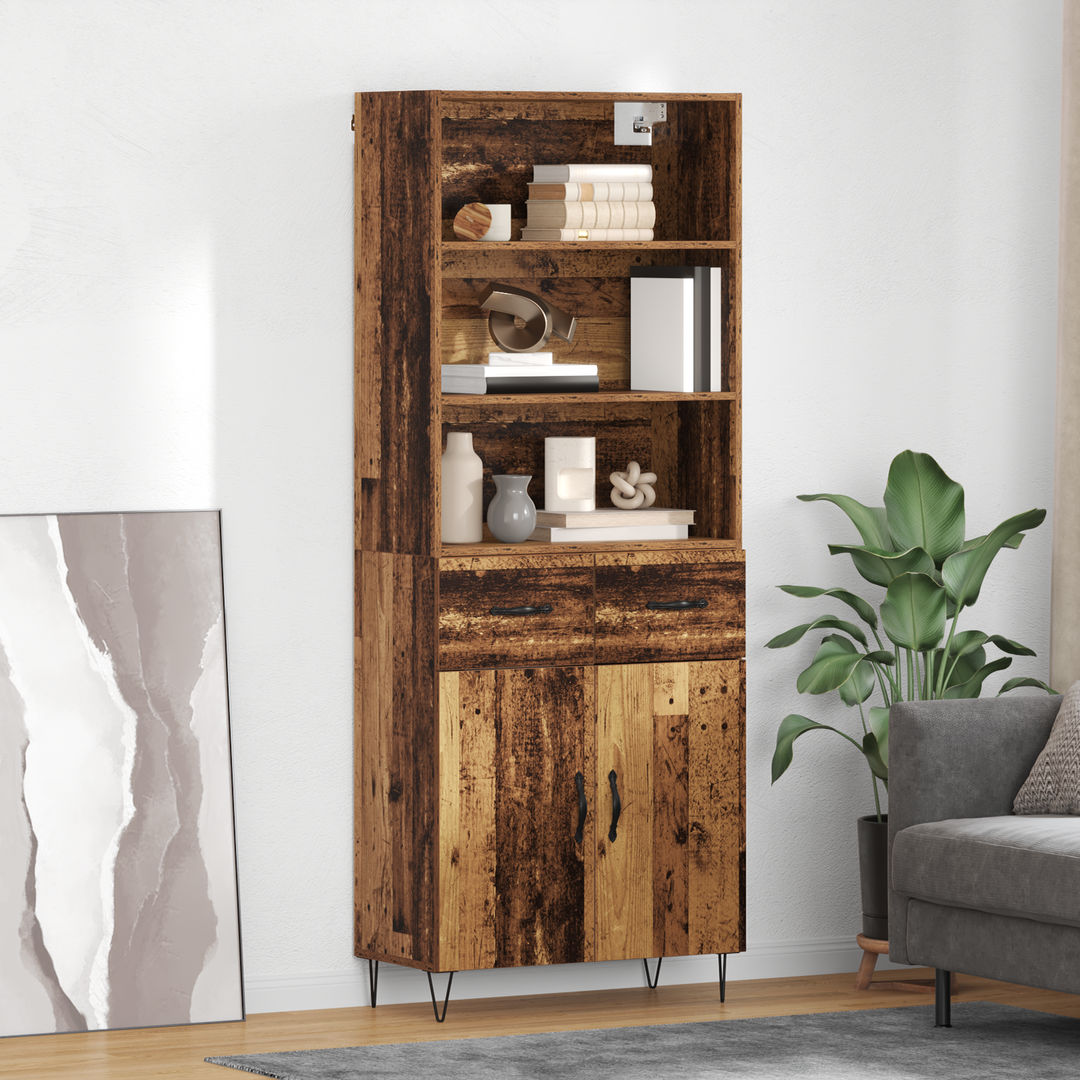 Highboard med skuffe 2 pcs Gammelt træ Konstrueret træ