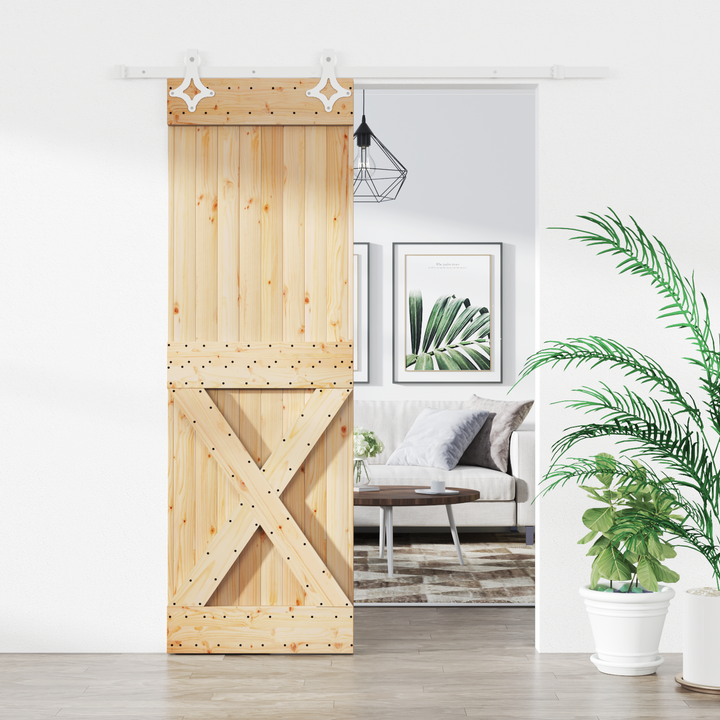Skydedør Natur og hvid 70 x 210 cm Massivt Fyrretræ