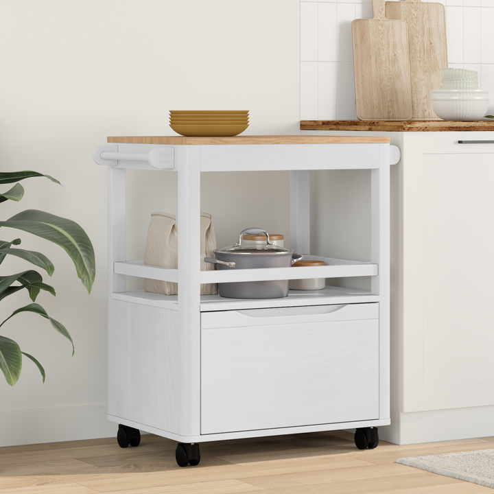 Køkkenvogn FLORO Hvid 72,5 x 45 x 80 cm Massivt fyrretræ