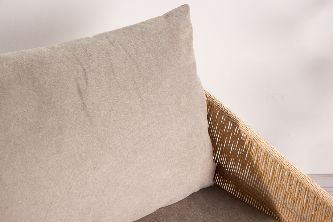 Vind Louie Lounge Chair - Beige Steel Frame / Rope Beige Linen Fabric