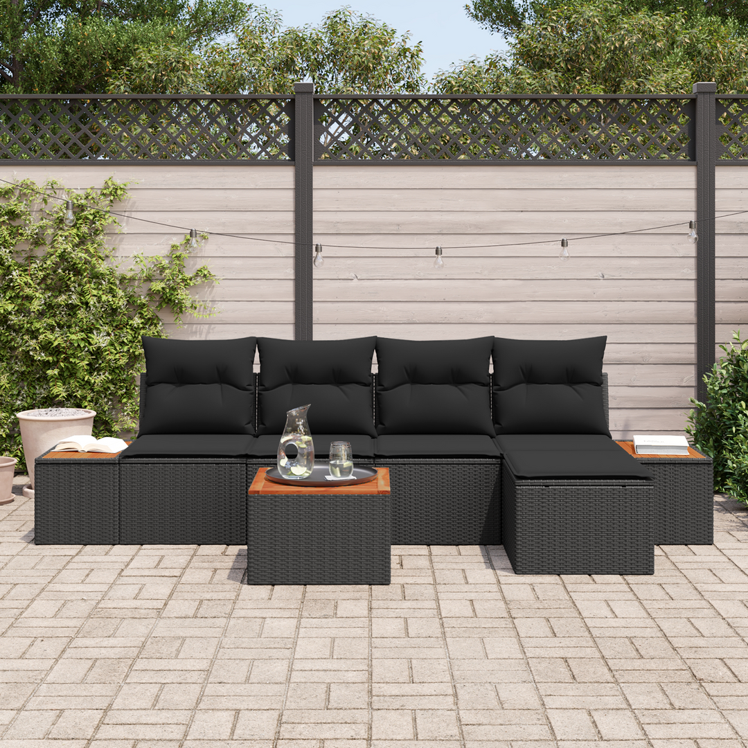Havesofa Sæt med pude med opbevaring 6 pcs Sort Polyrattan