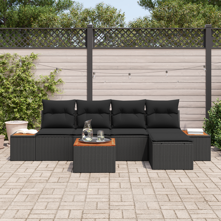 Havesofa Sæt med pude med opbevaring 6 pcs Sort Polyrattan