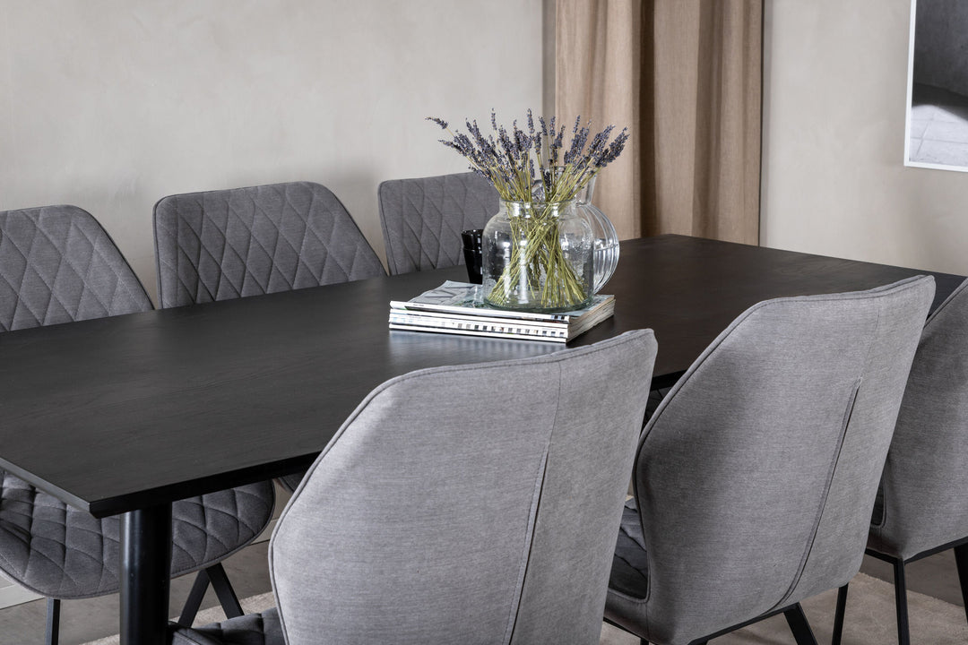 Venture Home Dipp Dining Table - 180*90cm - Black Veneer / all black legs +Gemma Dining Ch
