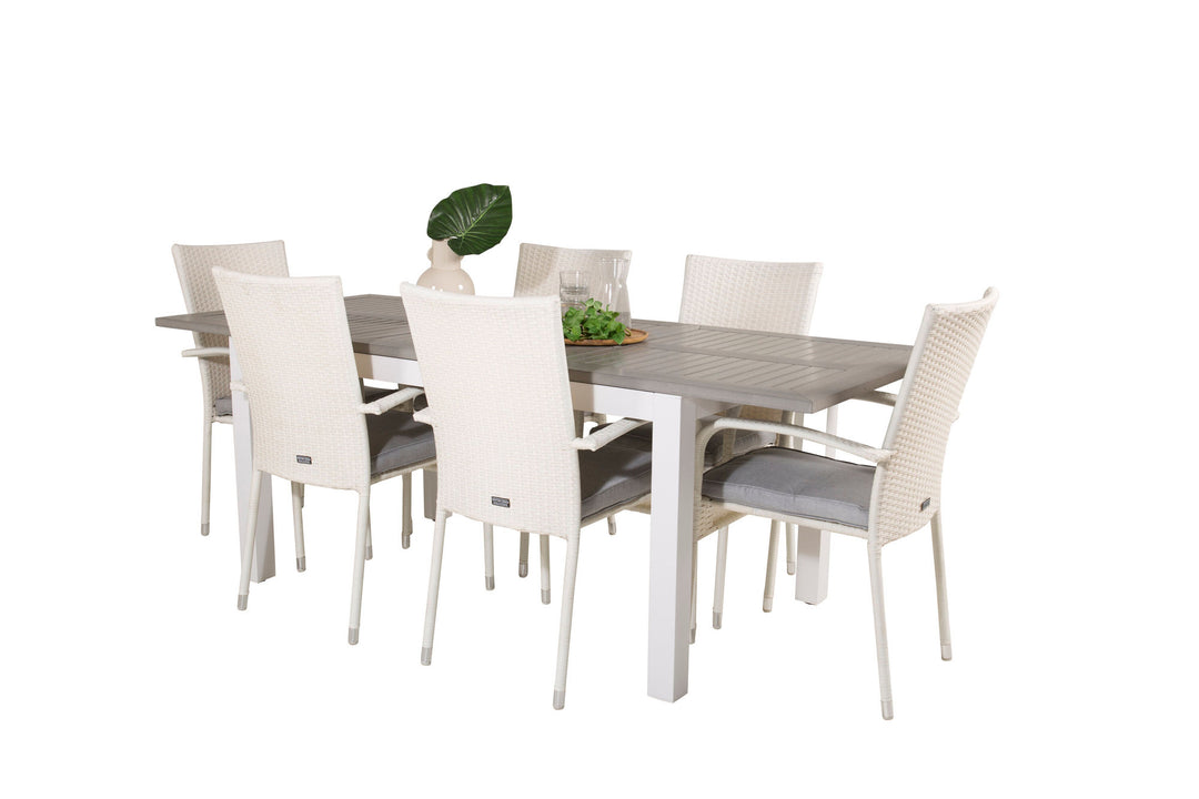 Venture Home Albany Dining Table 152/210*90 - White Alu / Grey Aintwood+Anna Arm Chair (stackable) - White_6