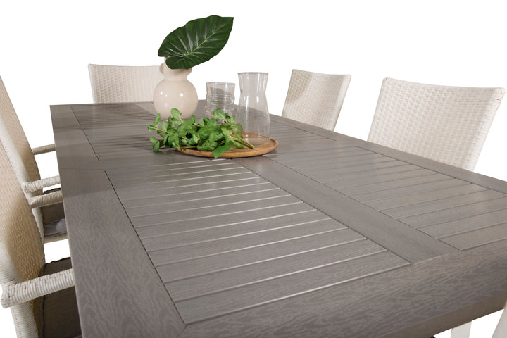 Venture Home Albany Dining Table 152/210*90 - White Alu / Grey Aintwood+Anna Arm Chair (stackable) - White_6