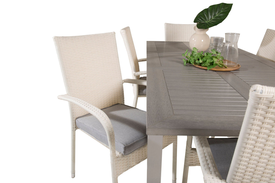 Venture Home Albany Dining Table 152/210*90 - White Alu / Grey Aintwood+Anna Arm Chair (stackable) - White_6