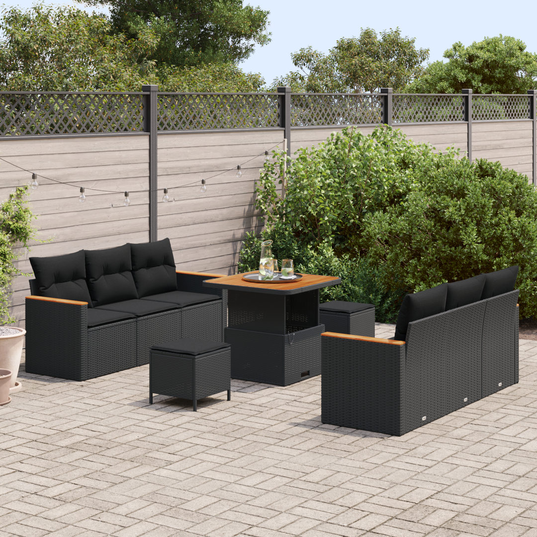 Havesofa Sæt med pude 11 pcs Sort polyrattan