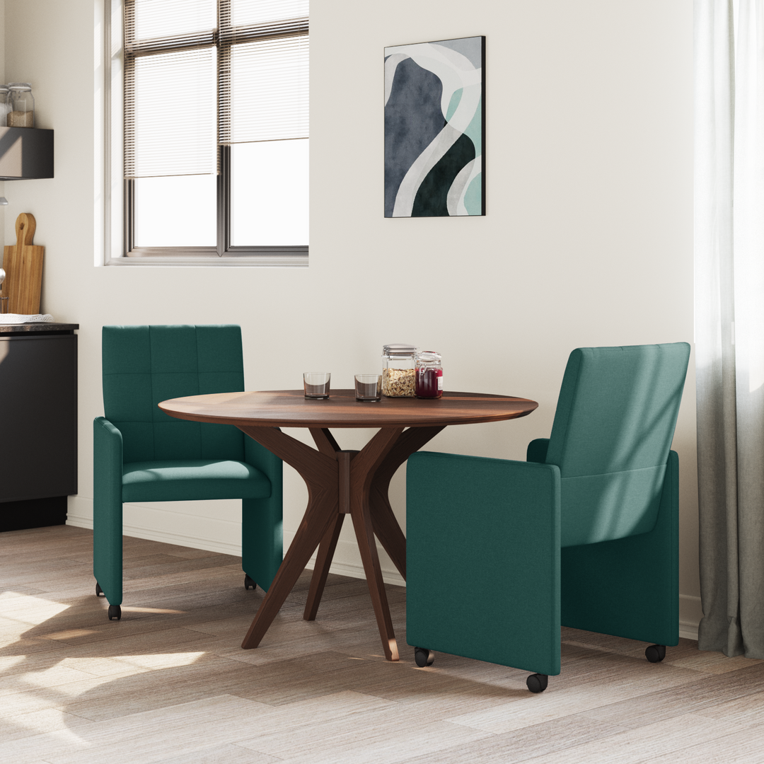 Spisebordsstole med hjul 2 pcs Mørkegrøn 58 x 65 x 94 cm Stof
