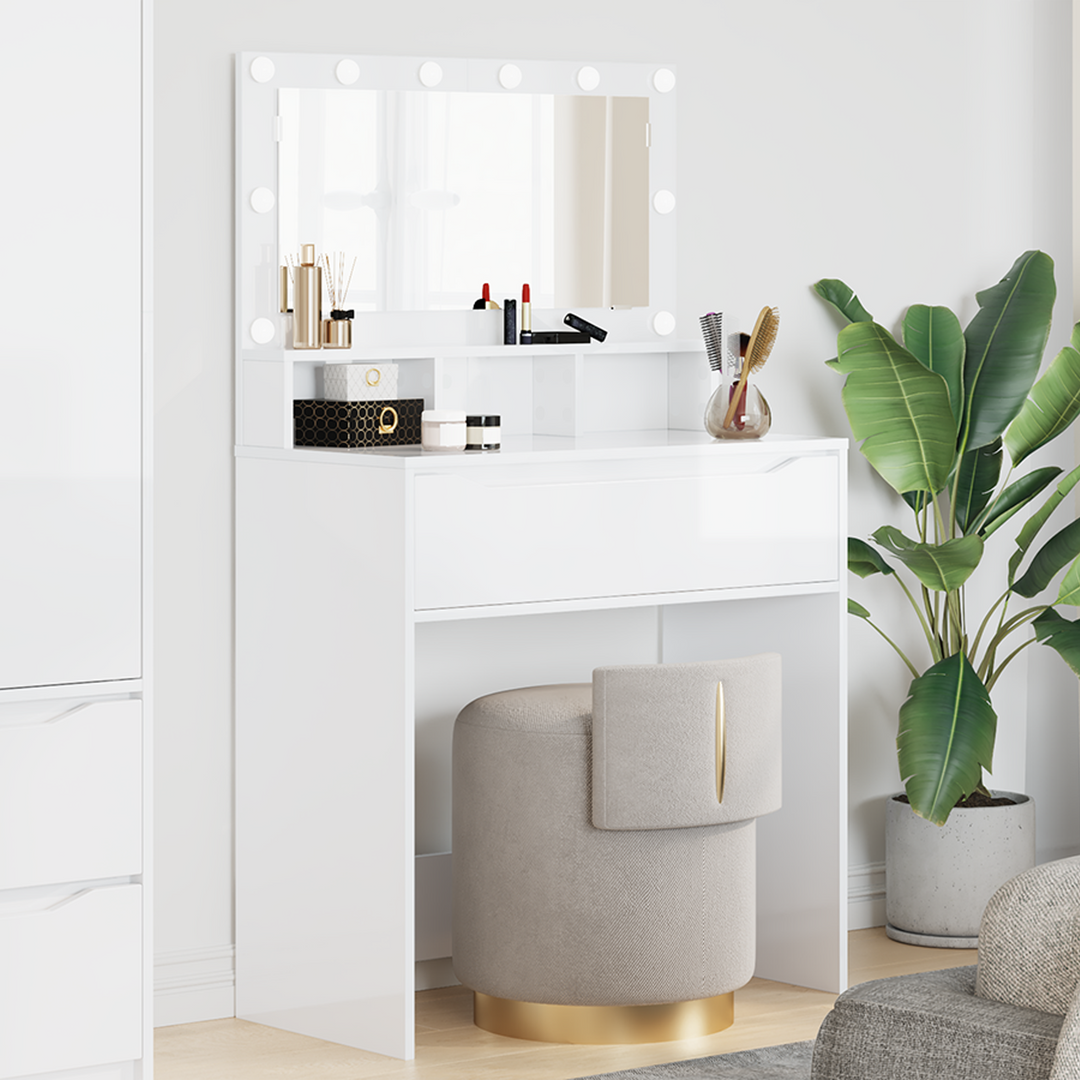 Soveværelsessminkeborde Høj gloss hvid 80 x 39,6 x 135 cm