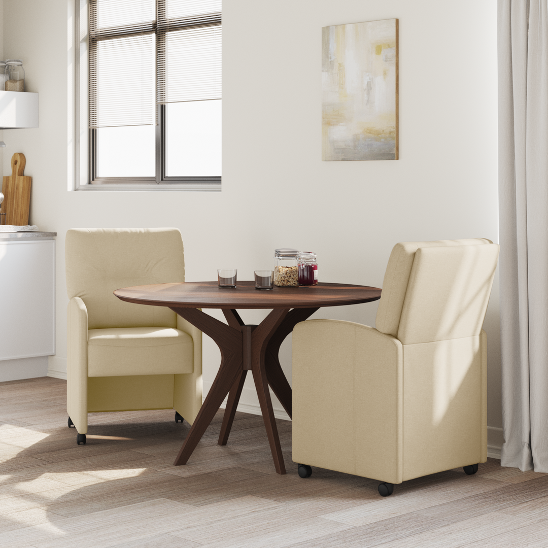 Spisebordsstole med hjul 2 pcs Creme 57 x 67 x 95 cm Stof