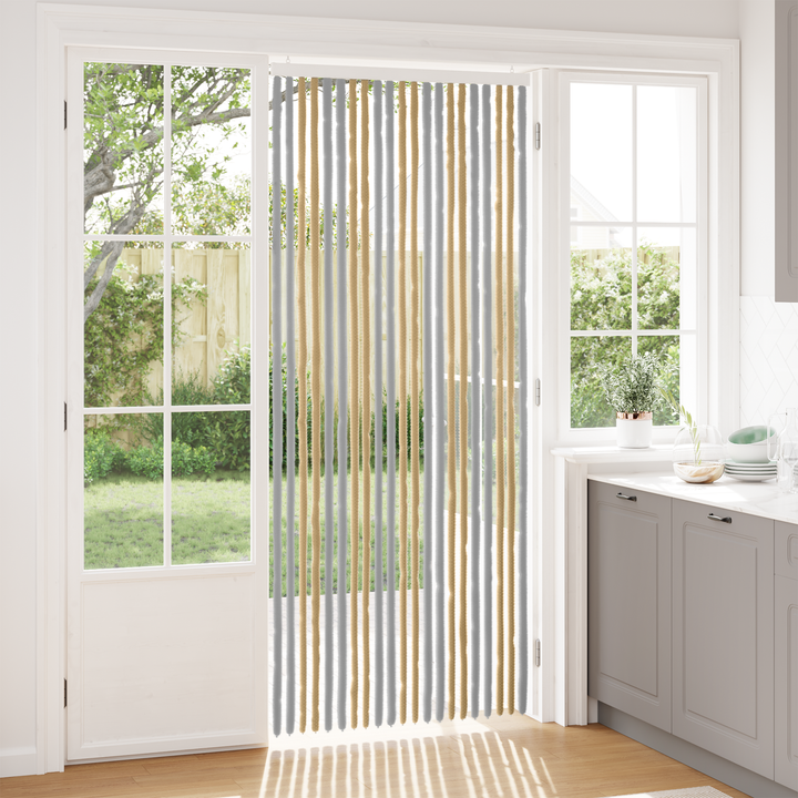 Insektgardin i chenille Grå og beige 90 x 220 cm 100% PP