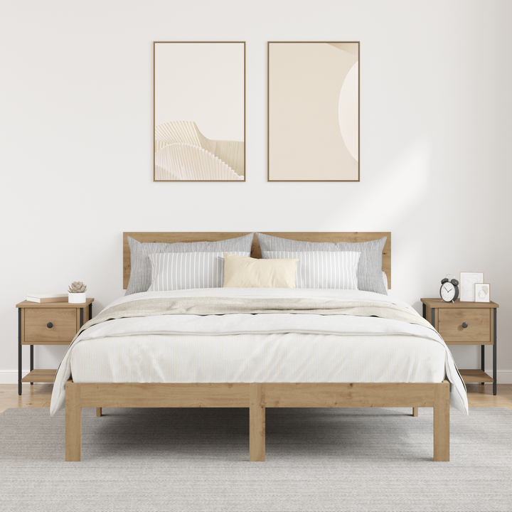 Sengebord med skuffe 2 pcs Artisan Egetræ 34 x 35,5 x 45 cm