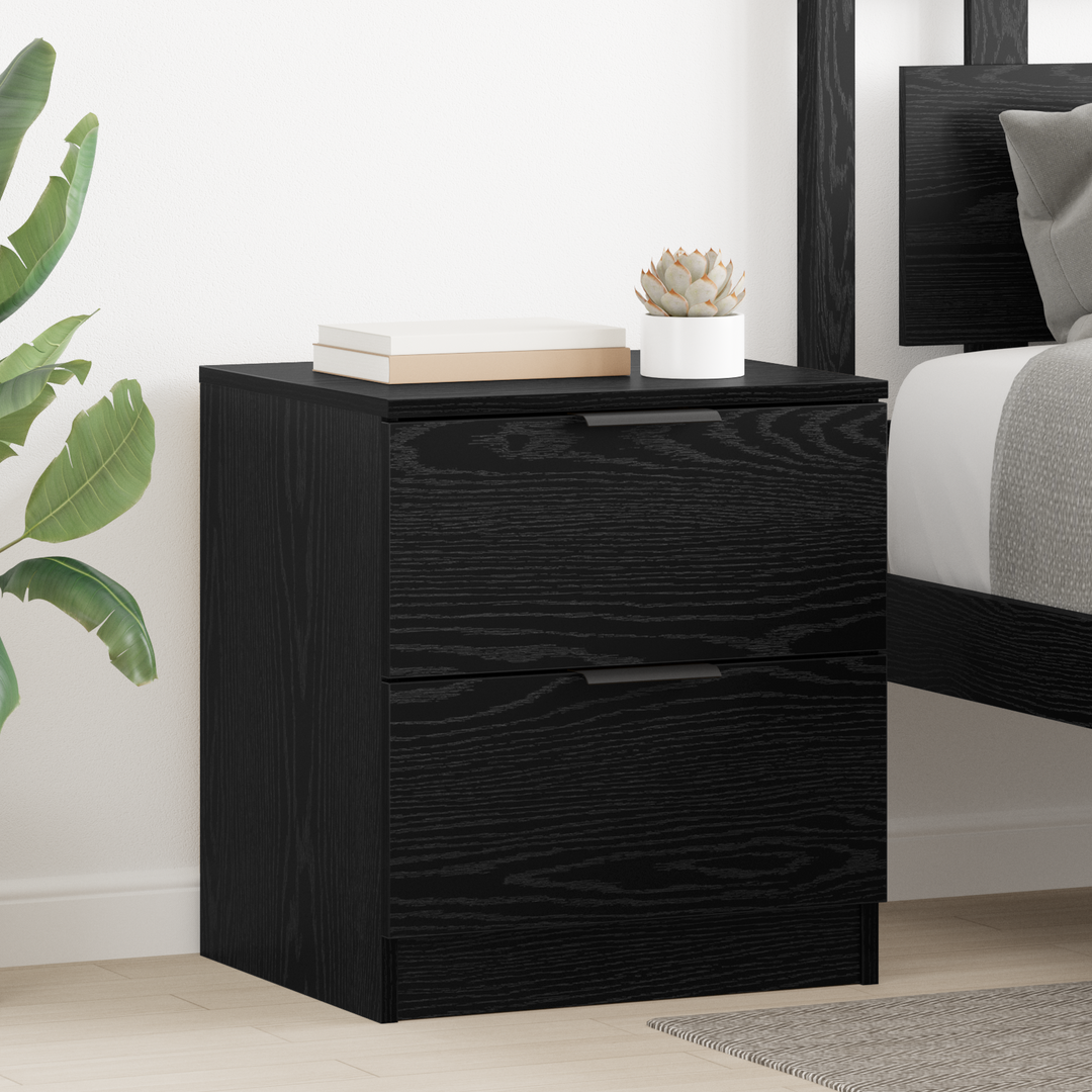 Natskab med skuffe 2 pcs Sort eg 45 x 39 x 50cm Konstrueret træ