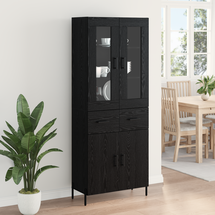 Highboard med skuffe Sort eg 69,5 x 34 x 180 cm Konstrueret træ