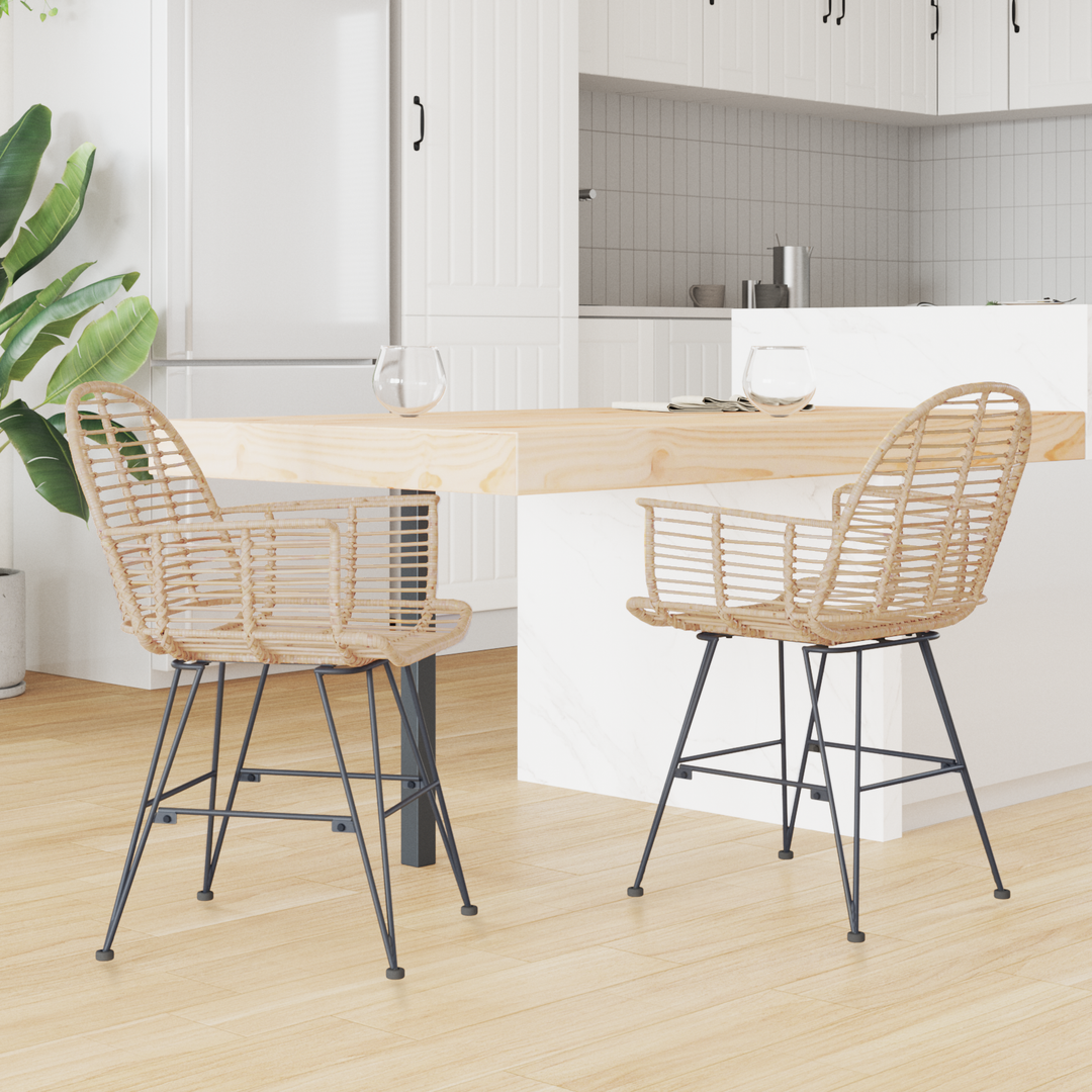 Spisestuestol 2 pcs Rattan og Jern Naturfarvet 57 x 55 x 85 cm