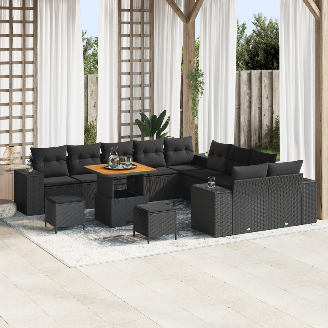 Havesofa Sæt med pude 13 pcs Sort polyrattan