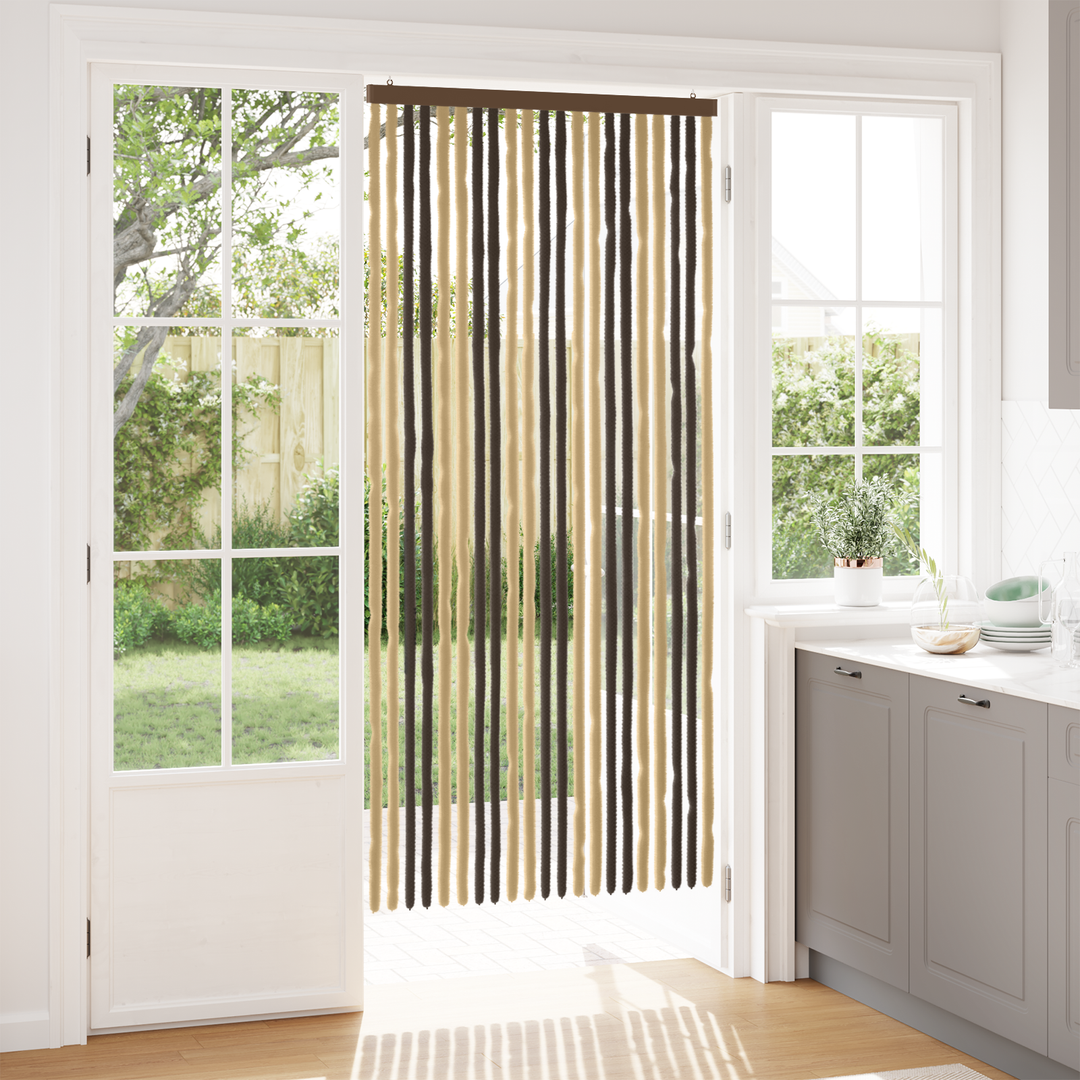 Insektgardin i chenille Mørkebrun og Beige 90 x 200 cm 100% PP