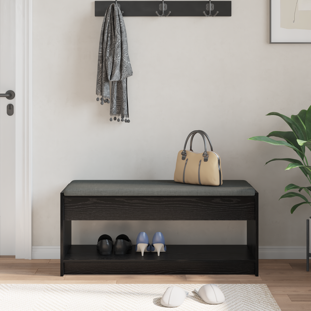 Hallbænk med pude Sort Eg 103 x 38 x 45 cm Kunstigt træ og stof