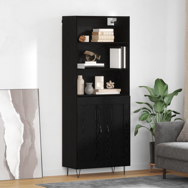 Highboard med skuffe 2 pcs Sort eg Konstrueret træ