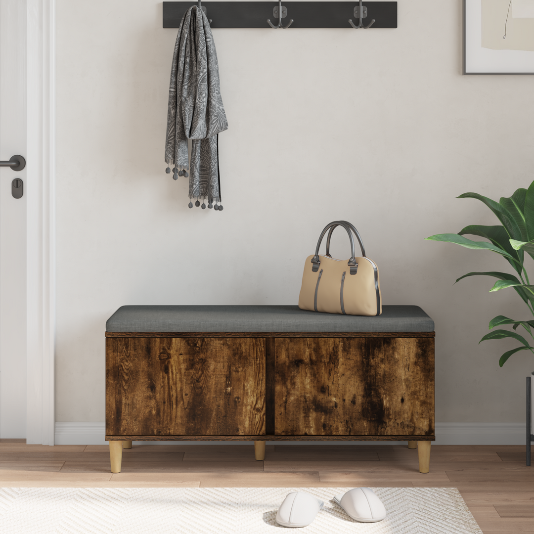Hallbænk med dør Røget Eg 100 x 38 x 46 cm Kunstigt træ og stof