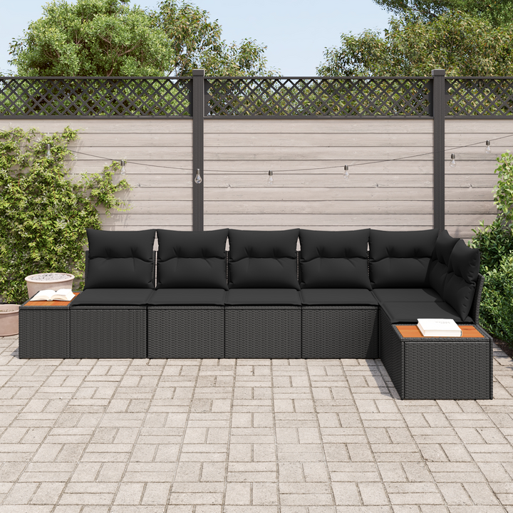 Havesofa Sæt med pude med opbevaring 6 pcs Sort Polyrattan