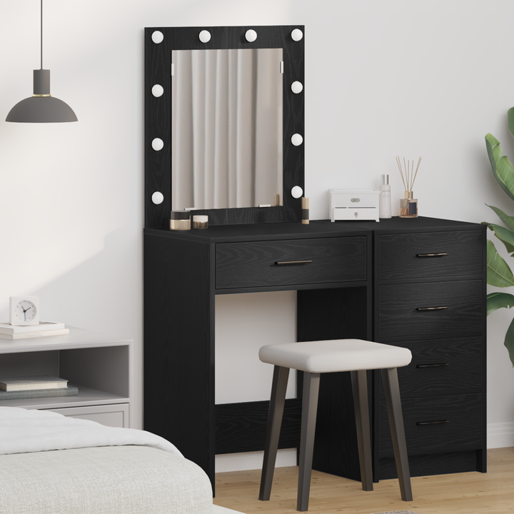 Klædeskab med spejllys Sort eg 50 x 41 x 135 cm Konstrueret træ