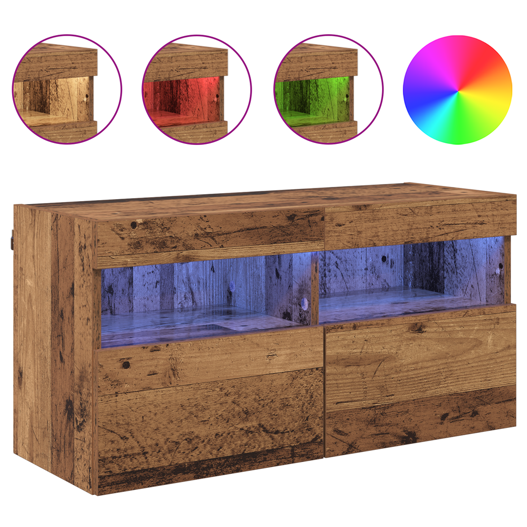 TV vægskab med LED Gammelt træ 80 x 30 x 40 cm Konstrueret træ