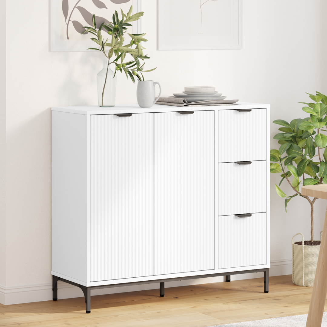 Sideboard med skuffe Hvid 89,5 x 33 x 82 cm Konstrueret træ