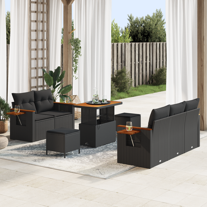 Havesofa Sæt med pude 10 pcs Sort polyrattan
