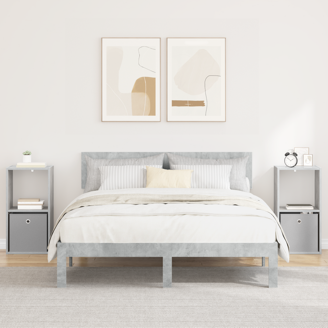Sengebord 2 pcs Beton Grå 35 x 32 x 68,5 cm Konstrueret træ