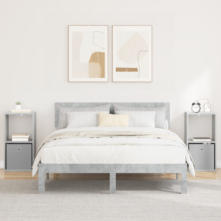 Sengebord 2 pcs Beton Grå 35 x 32 x 68,5 cm Konstrueret træ