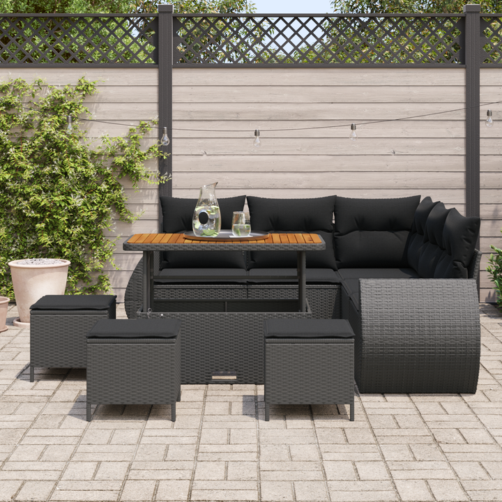Havesofa Sæt 9 pcs 8-Antal sæder Sort polyrattan