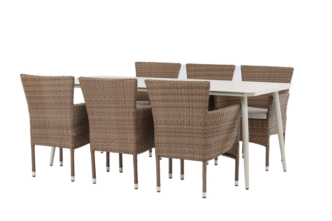 Venture Home Lina Dining Table - Beige - 200*90 +Malina Diningchair Alumnium - Nature / Wicker _6