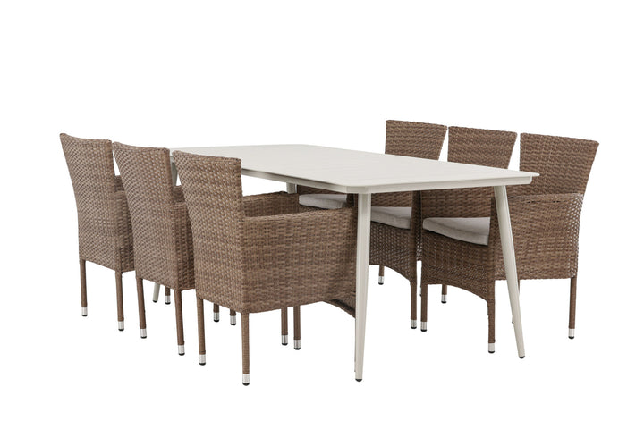 Venture Home Lina Dining Table - Beige - 200*90 +Malina Diningchair Alumnium - Nature / Wicker _6
