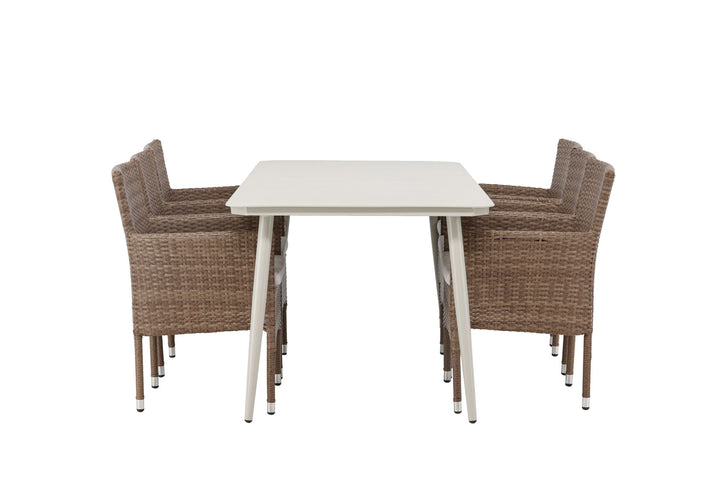 Venture Home Lina Dining Table - Beige - 200*90 +Malina Diningchair Alumnium - Nature / Wicker _6