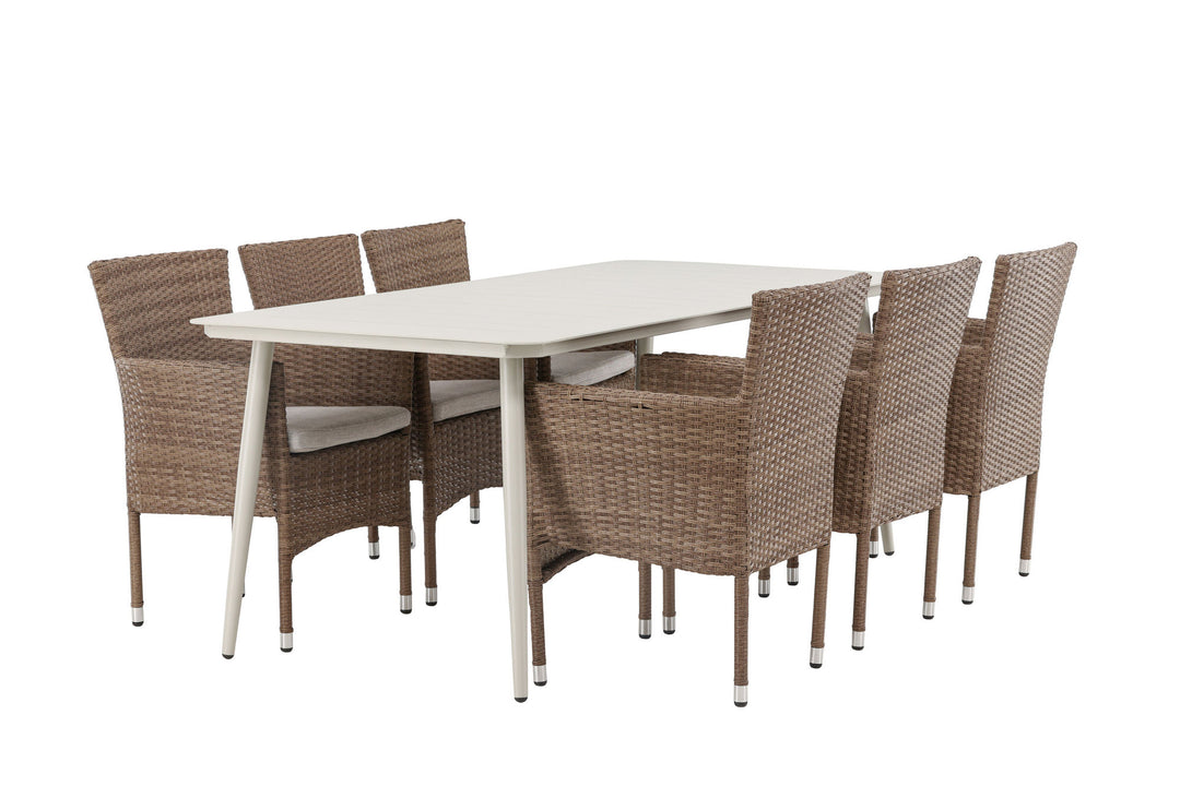 Venture Home Lina Dining Table - Beige - 200*90 +Malina Diningchair Alumnium - Nature / Wicker _6