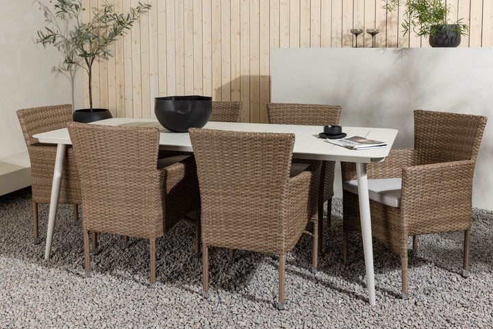 Venture Home Lina Dining Table - Beige - 200*90 +Malina Diningchair Alumnium - Nature / Wicker _6