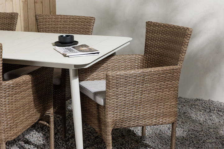Venture Home Lina Dining Table - Beige - 200*90 +Malina Diningchair Alumnium - Nature / Wicker _6
