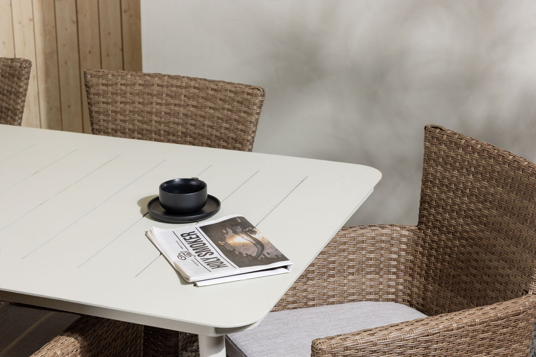 Venture Home Lina Dining Table - Beige - 200*90 +Malina Diningchair Alumnium - Nature / Wicker _6