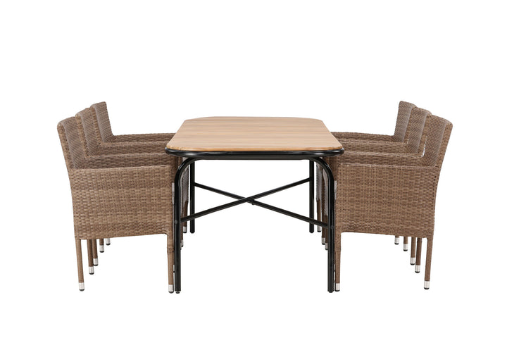 Venture Home Holmbeck Diningtable Steel - Black / Rectangular 90*200*75 +Malina Diningchair Alumnium - Nature / Wicker _6