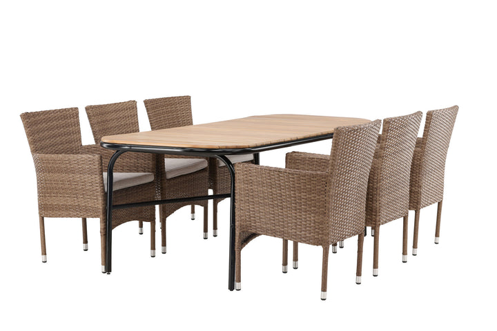 Venture Home Holmbeck Diningtable Steel - Black / Rectangular 90*200*75 +Malina Diningchair Alumnium - Nature / Wicker _6