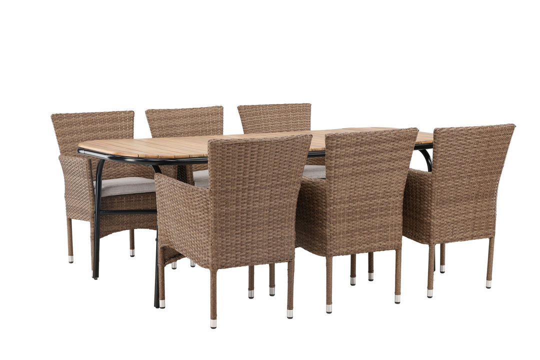 Venture Home Holmbeck Diningtable Steel - Black / Rectangular 90*200*75 +Malina Diningchair Alumnium - Nature / Wicker _6