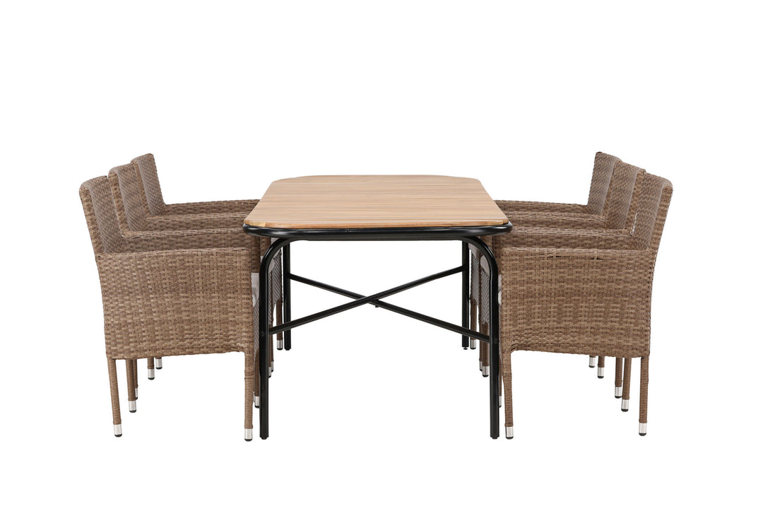 Venture Home Holmbeck Diningtable Steel - Black / Rectangular 90*200*75 +Malina Diningchair Alumnium - Nature / Wicker _6