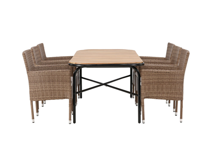 Venture Home Holmbeck Diningtable Steel - Black / Rectangular 90*200*75 +Malina Diningchair Alumnium - Nature / Wicker _6