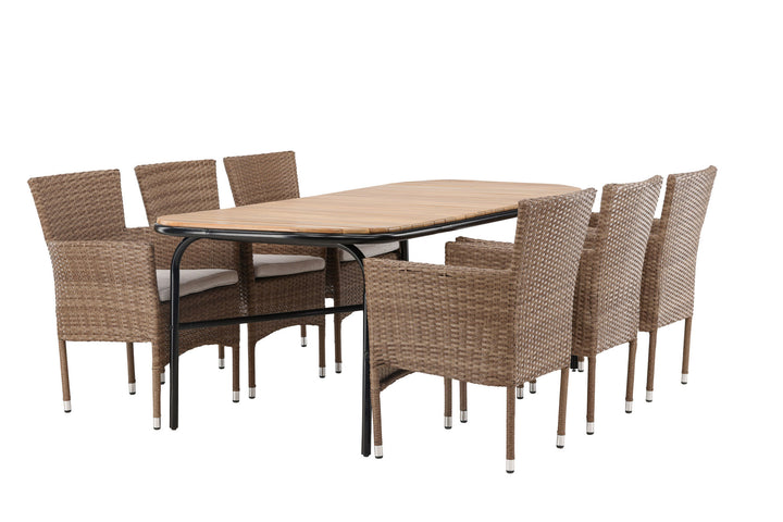 Venture Home Holmbeck Diningtable Steel - Black / Rectangular 90*200*75 +Malina Diningchair Alumnium - Nature / Wicker _6