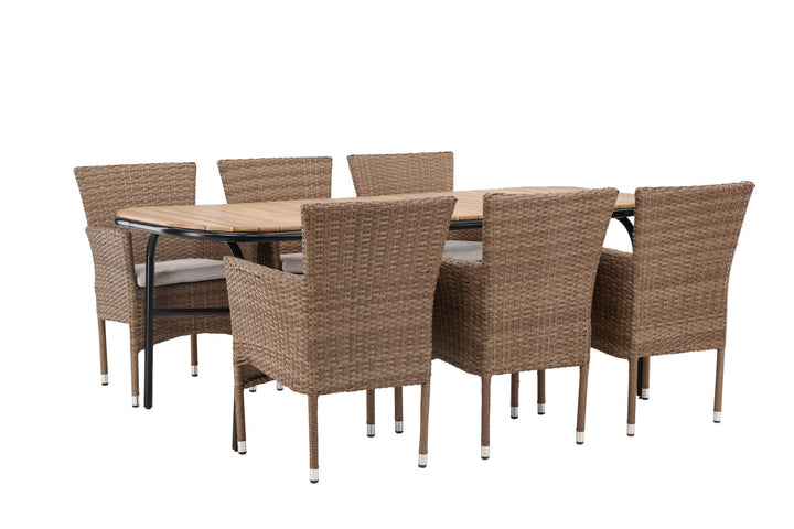 Venture Home Holmbeck Diningtable Steel - Black / Rectangular 90*200*75 +Malina Diningchair Alumnium - Nature / Wicker _6